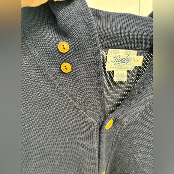 ✨RUGBY RALPH LAUREN Varsity Cotton Knit Shawl Collar Cardigan Sweater Vintage - Picture 9 of 16